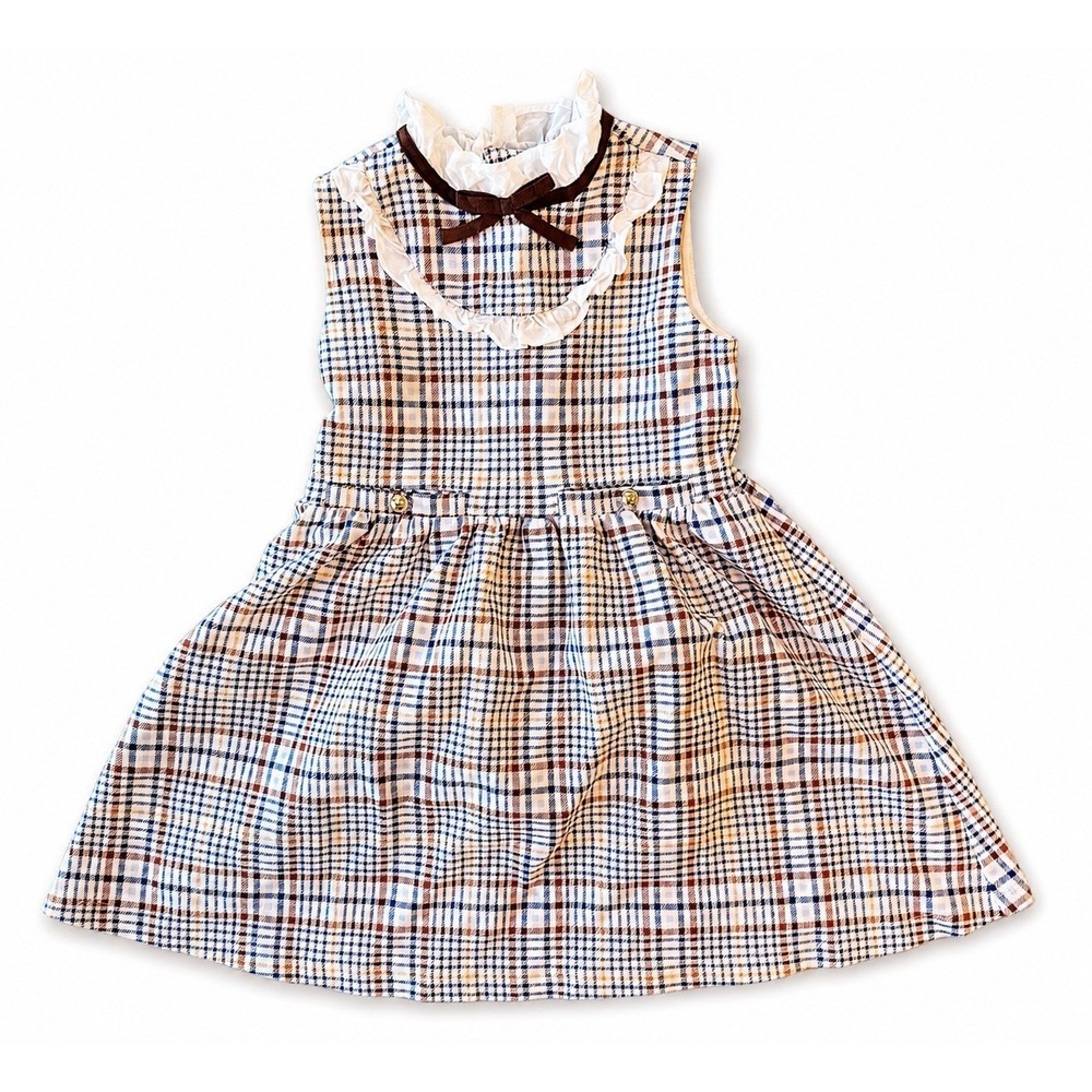 Janie and Jack Fall Plaid Ribbon‎ Collar Ponte Dress Girls Size 4 Preppy